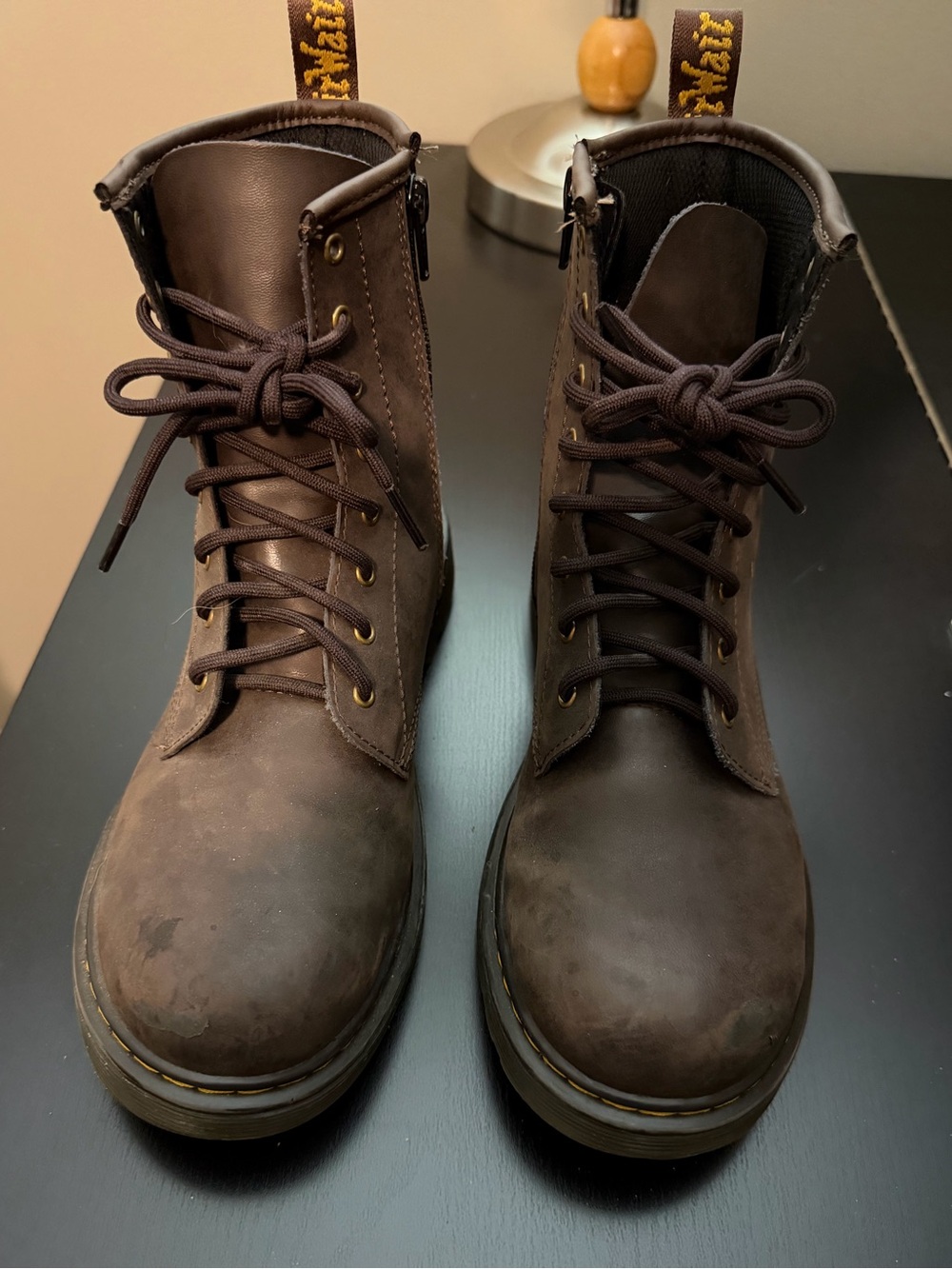 Dr. Martens Brown Leather Lace-Up Combat Boots: youth 6